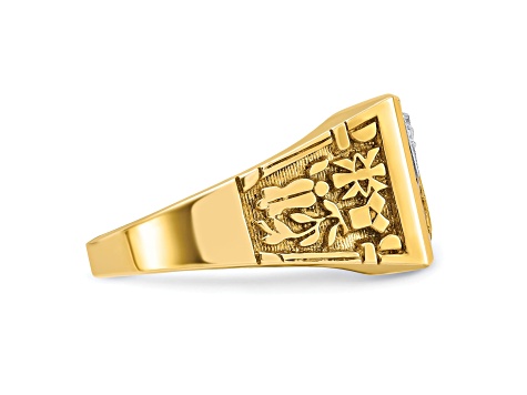 10K Yellow Gold Men's Lab Created Ruby and Diamond Lodge Masonic Ring