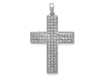 Picture of Rhodium Over 14k White Gold Diamond Latin Cross Pendant