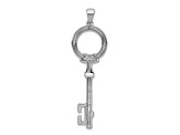 Rhodium Over 14k White Gold Diamond Circle Key Pendant