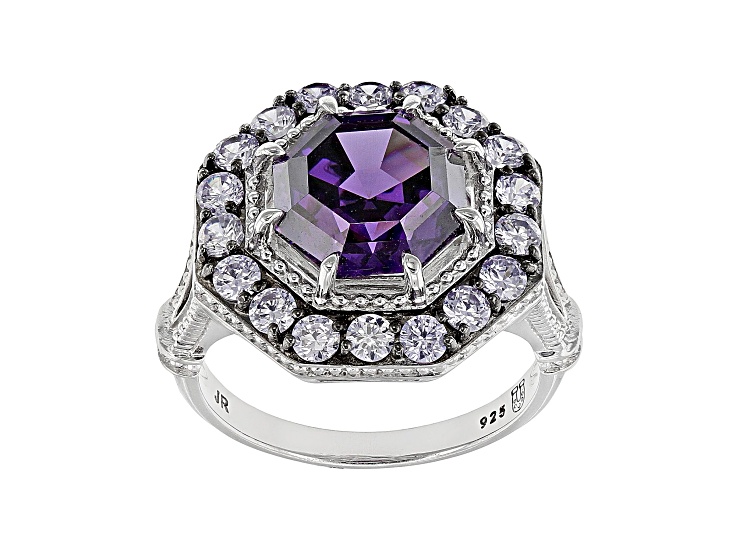 Judith Ripka 7.37ctw Purple and Lavender Bella Luce Rhodium Over Sterling Silver Halo Ring