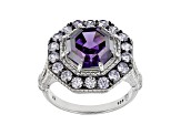 Judith Ripka 7.37ctw Purple and Lavender Bella Luce Rhodium Over Sterling Silver Halo Ring