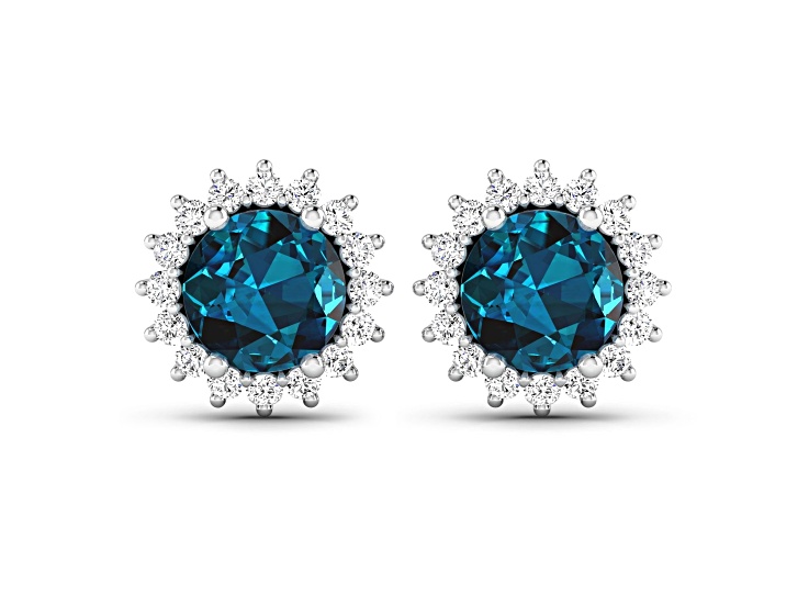 1.60ctw 14K White Gold London Blue Topaz Topaz and White Diamond Halo Earrings