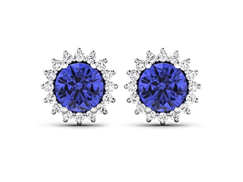 1.44ctw 14K White Gold Tanzanite and White Diamond Halo Earrings