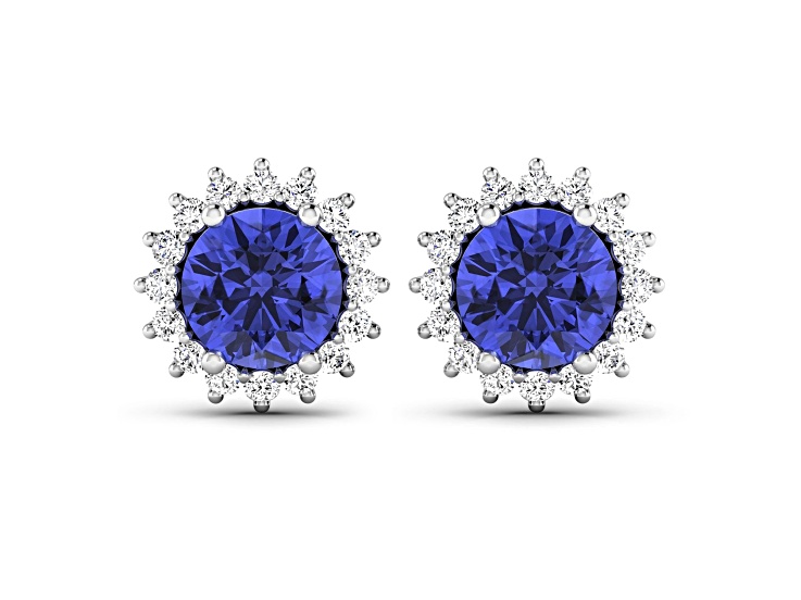 1.44ctw 14K White Gold Tanzanite and White Diamond Halo Earrings
