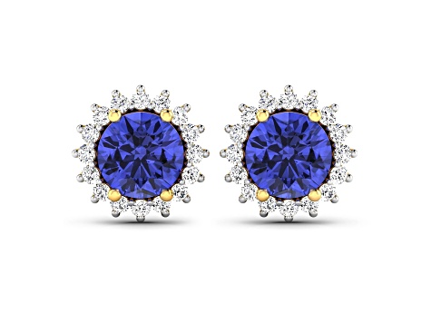 1.44ctw 14K Yellow Gold Tanzanite and White Diamond Halo Earrings