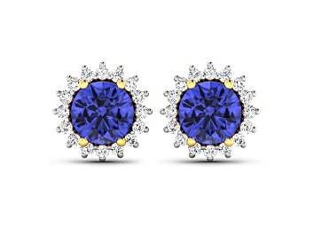 Picture of 1.44ctw 14K Yellow Gold Tanzanite and White Diamond Halo Earrings