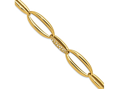 18K Yellow Gold Diamond Polished Oval Link 8-inch Bracelet 0.6ctw