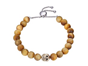 Gold Tigers Eye Two-Tone Rhodium Over Sterling Silver And 10k Rose Gold Bracelet