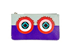 Fendi Monster Zip Pouch Clutch Cosmetic Bag Travel Purple Blue Leather