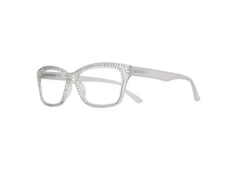Silver Crystal Rectangular Frame Reading Glasses. Strength 2.00