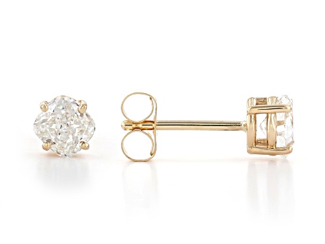 Cushion Cut White Lab-Grown Diamond H-I SI 14k Yellow Gold Solitaire Stud Earrings 0.75ctw