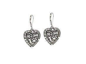 1928 Jewelry Silver Tone Heart Paw and Bones Drop Earrings