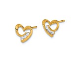 14k Yellow Gold Cubic Zirconia Heart Post Earrings