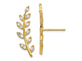 14K Yellow Gold CZ Fern Ear Climber Earrings