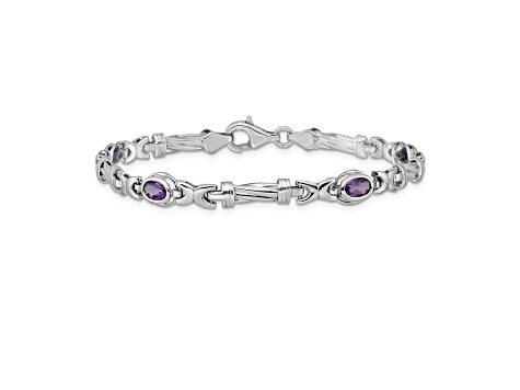 Rhodium Over 14k White Gold Amethyst Bracelet