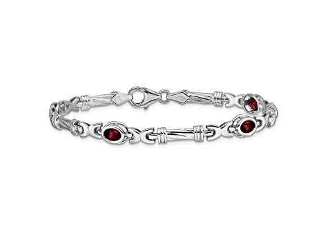 Rhodium Over 14k White Gold Garnet Bracelet