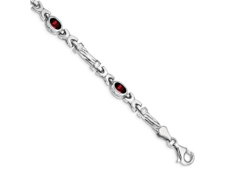 Rhodium Over 14k White Gold Garnet Bracelet