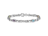 Rhodium Over 14k White Gold Rainbow Gemstone Bracelet