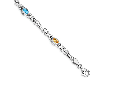 Rhodium Over 14k White Gold Rainbow Gemstone Bracelet