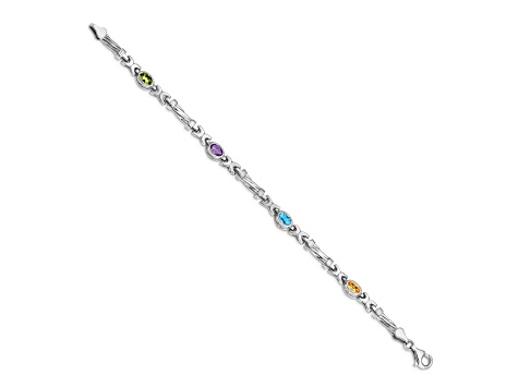 Rhodium Over 14k White Gold Rainbow Gemstone Bracelet