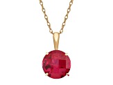 Red Lab Created Ruby 10k Yellow Gold Solitaire Pendant With Chain 1.25ct