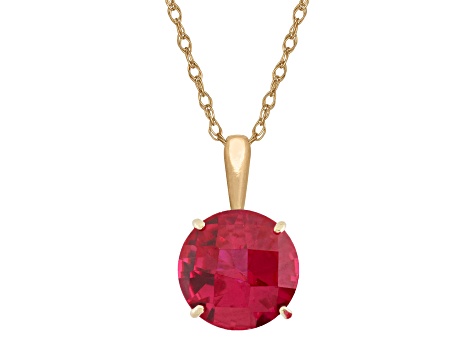 Red Lab Created Ruby 10k Yellow Gold Solitaire Pendant With Chain 1.25ct