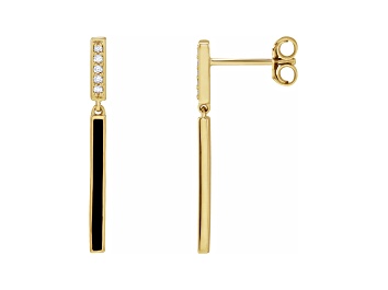 Picture of 14K Yellow Gold Black Enamel and White Diamond Accent Bar Drop Earrings