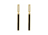 14K Yellow Gold Black Enamel and White Diamond Accent Bar Drop Earrings