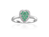 Emerald and Moissanite Sterling Silver Heart Shape Cluster Ring