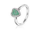 Emerald and Moissanite Sterling Silver Heart Shape Cluster Ring