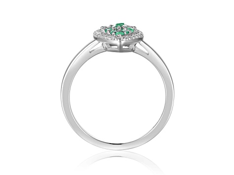 Emerald and Moissanite Sterling Silver Heart Shape Cluster Ring