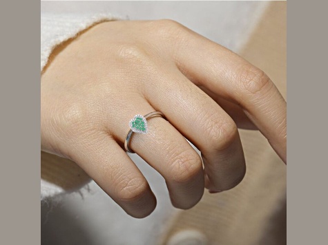 Emerald and Moissanite Sterling Silver Heart Shape Cluster Ring