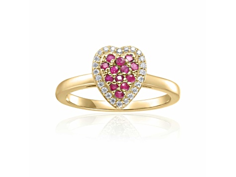 Ruby and Moissanite 14K Yellow Gold Over Sterling Silver Heart Shape Cluster Ring