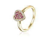 Ruby and Moissanite 14K Yellow Gold Over Sterling Silver Heart Shape Cluster Ring