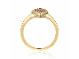 Ruby and Moissanite 14K Yellow Gold Over Sterling Silver Heart Shape Cluster Ring