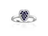 Blue Sapphire and Moissanite Sterling Silver Heart Shape Cluster Ring