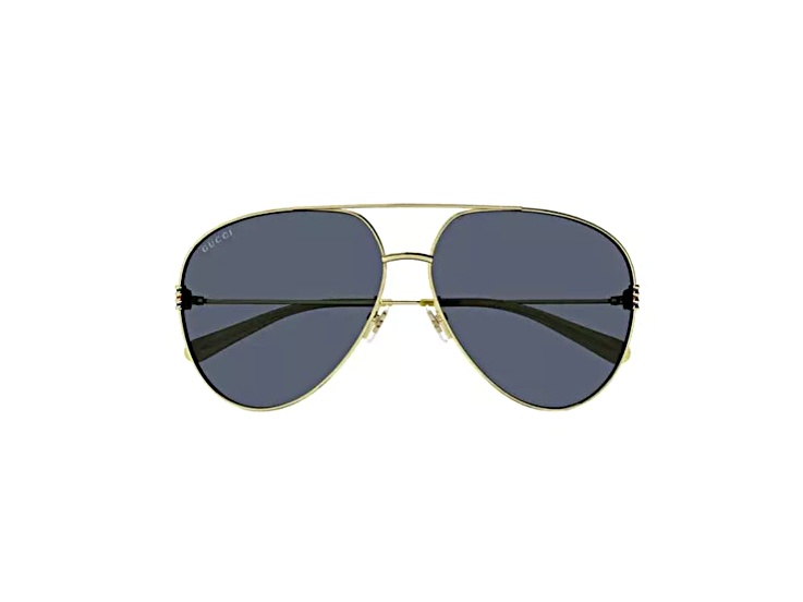 Gucci Gold Tone Yellow Aviator Frame / Blue Lens Sunglasses