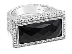 Judith Ripka 5ct Black Onyx And 0.45ctw Bella Luce Rhodium Over Sterling Silver Ring