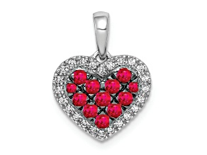 Rhodium Over 14k White Gold Diamond and Ruby Heart Pendant