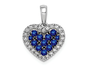 Rhodium Over 14k White Gold Diamond and Sapphire Heart Pendant
