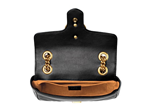 Gucci Mini GG Marmont Flap Bag Matelasse Chevron Black Leather