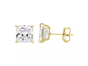 14k Yellow Gold Cubic Zirconia Square Stud Earrings - 4MM
