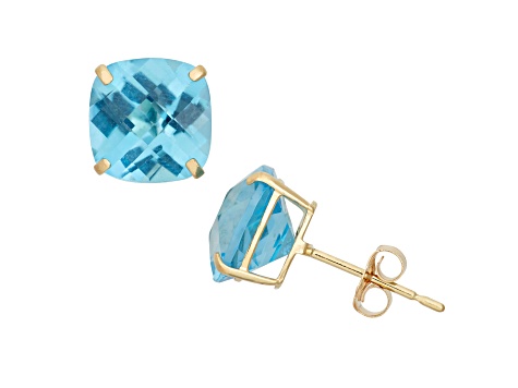 Swiss Blue Topaz 10K Yellow Gold Earrings 3.40ctw