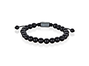 Invicta Jewelry Men's Polished Onyx Stone Bead Adjustable Bracelet (8mm)