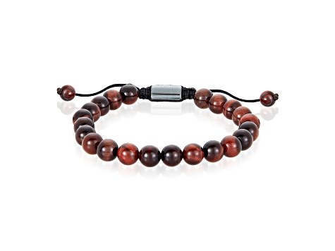 Invicta Jewelry Men's Red Tiger Eye Stone Bead Adjustable Bracelet (8mm)