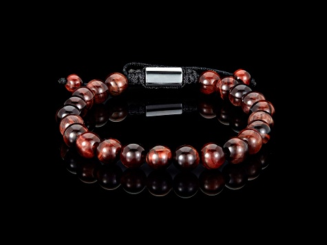 Invicta Jewelry Men's Red Tiger Eye Stone Bead Adjustable Bracelet (8mm)