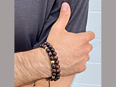 Invicta Jewelry Men's Red Tiger Eye Stone Bead Adjustable Bracelet (8mm)