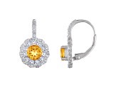 Citrine and White Topaz Leverback Sterling Silver Earrings 3.02ctw