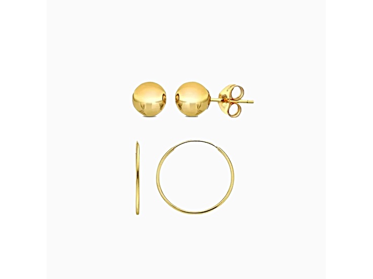 14K Gold Ball Earrings & Endless Hoop Set