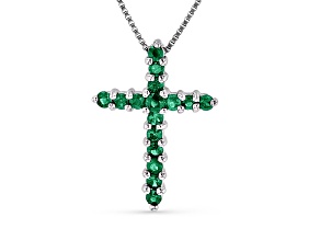 0.32ctw Emerald Cross Pendant in 14k White Gold
